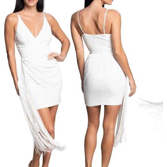 Dress THE POPULATION Crepe Fringe Minidress party cocktail Swiftie Sm NWT - Picture 3 of 15